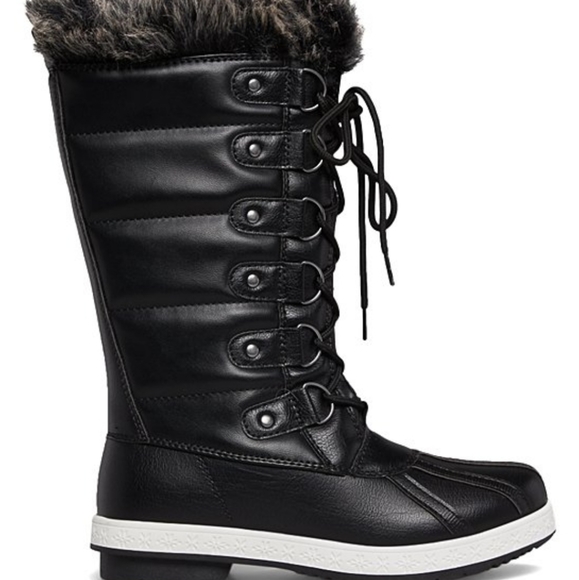Black Faux Fur Cuff Lace Up Boots - Picture 6 of 8